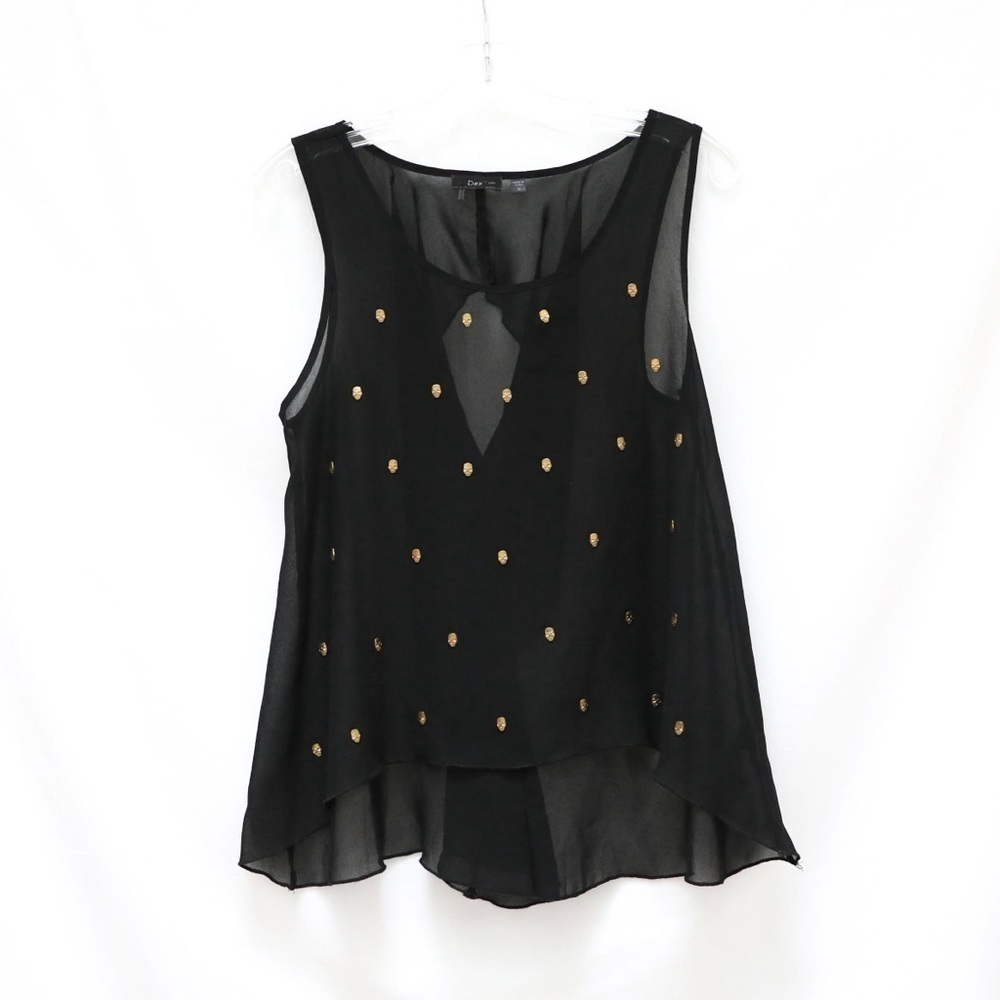 Dex sheer black sleeveless top skull studded gothic punk rock M Medium party